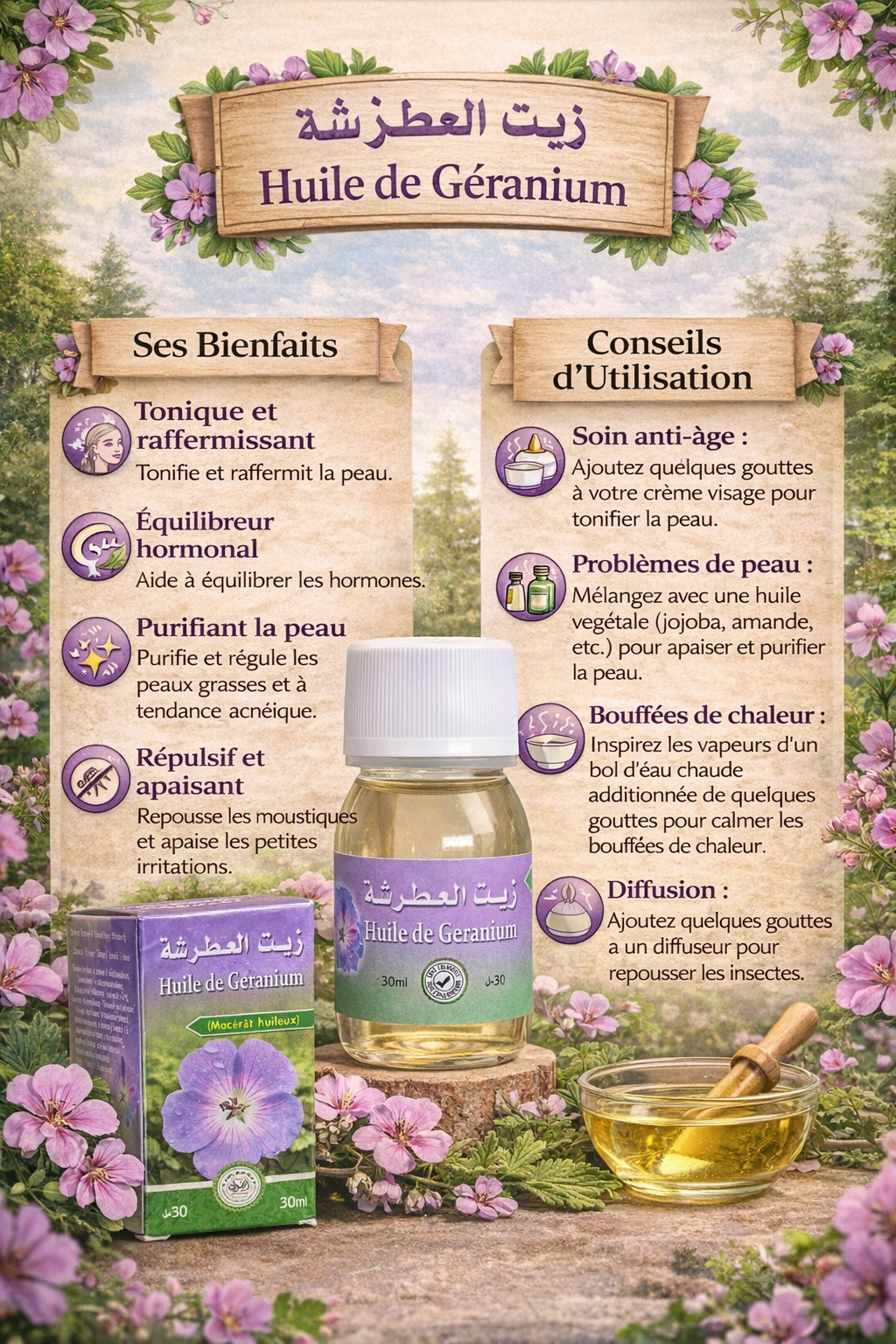 Geranium Oil 30 ml - Balancing Skin & Hair Care