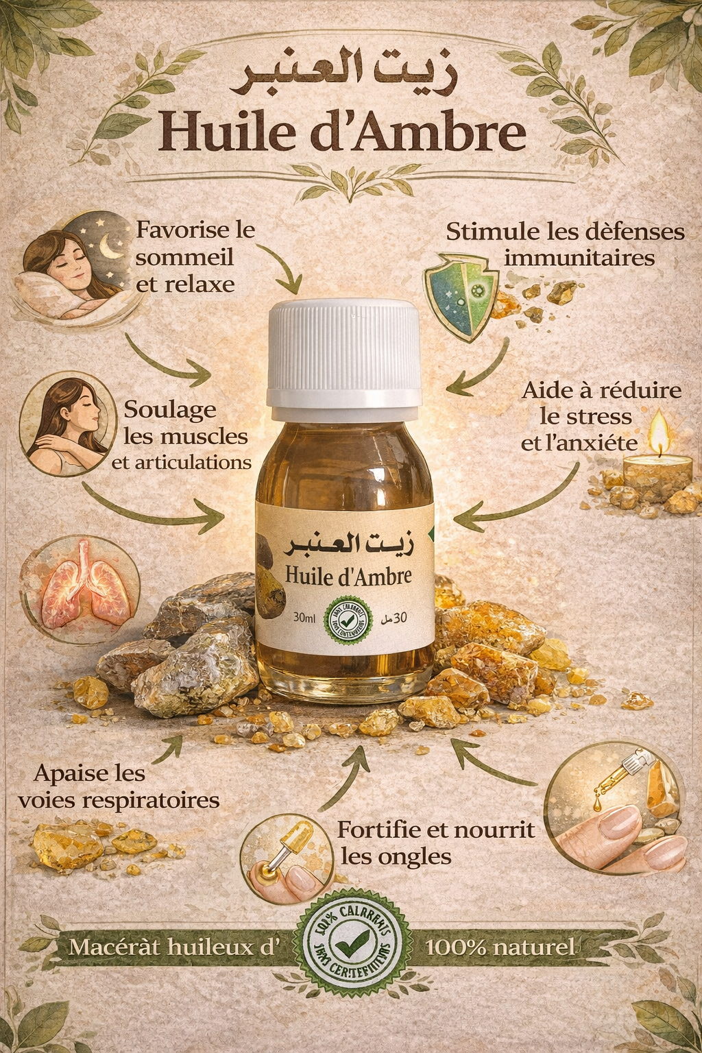 Huile d’Ambre 30 ml – Huile Parfumée aux Notes Ambrées