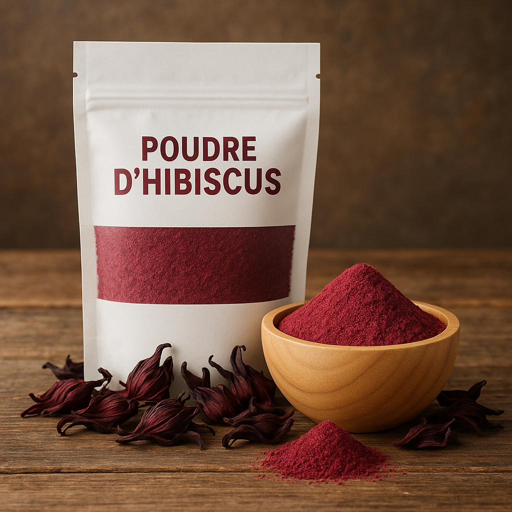 Poudre d’Hibiscus – Soin capillaire pousse cheveux ; masque visage