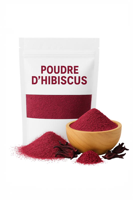 Poudre d’Hibiscus – Soin capillaire pousse cheveux ; masque visage