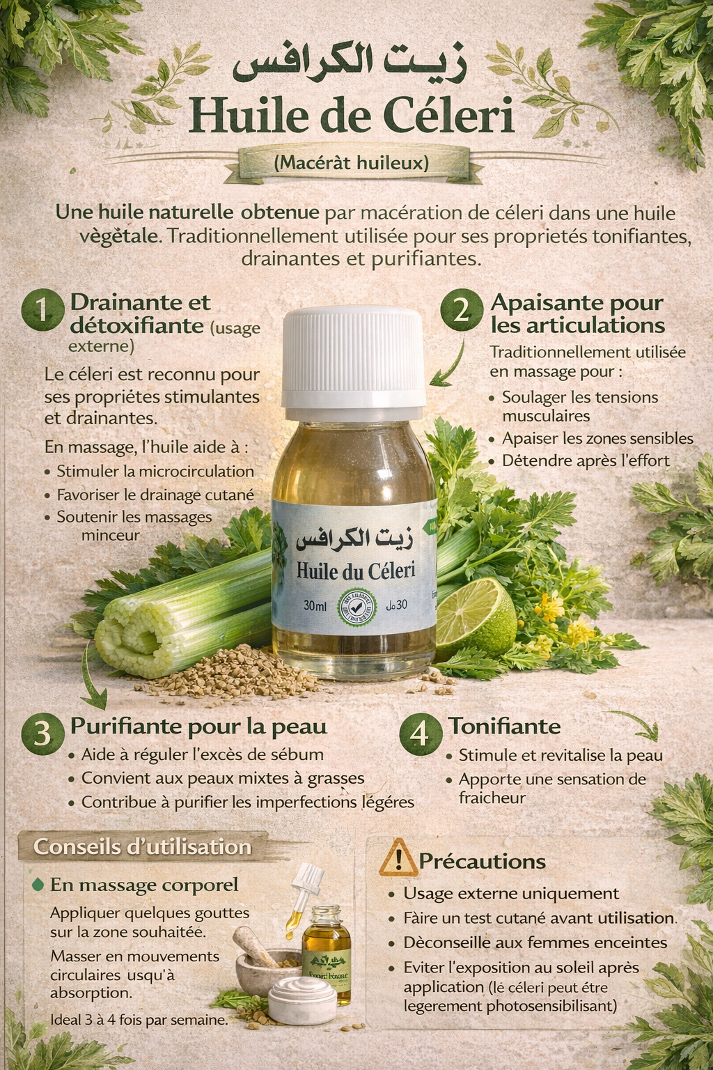 Huile de Céleri 30 ml – Huile Naturelle détoxifiantes, peau