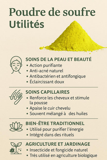 Soufre Naturel en Poudre – Soin Cosmétique & Capillaire - 100g