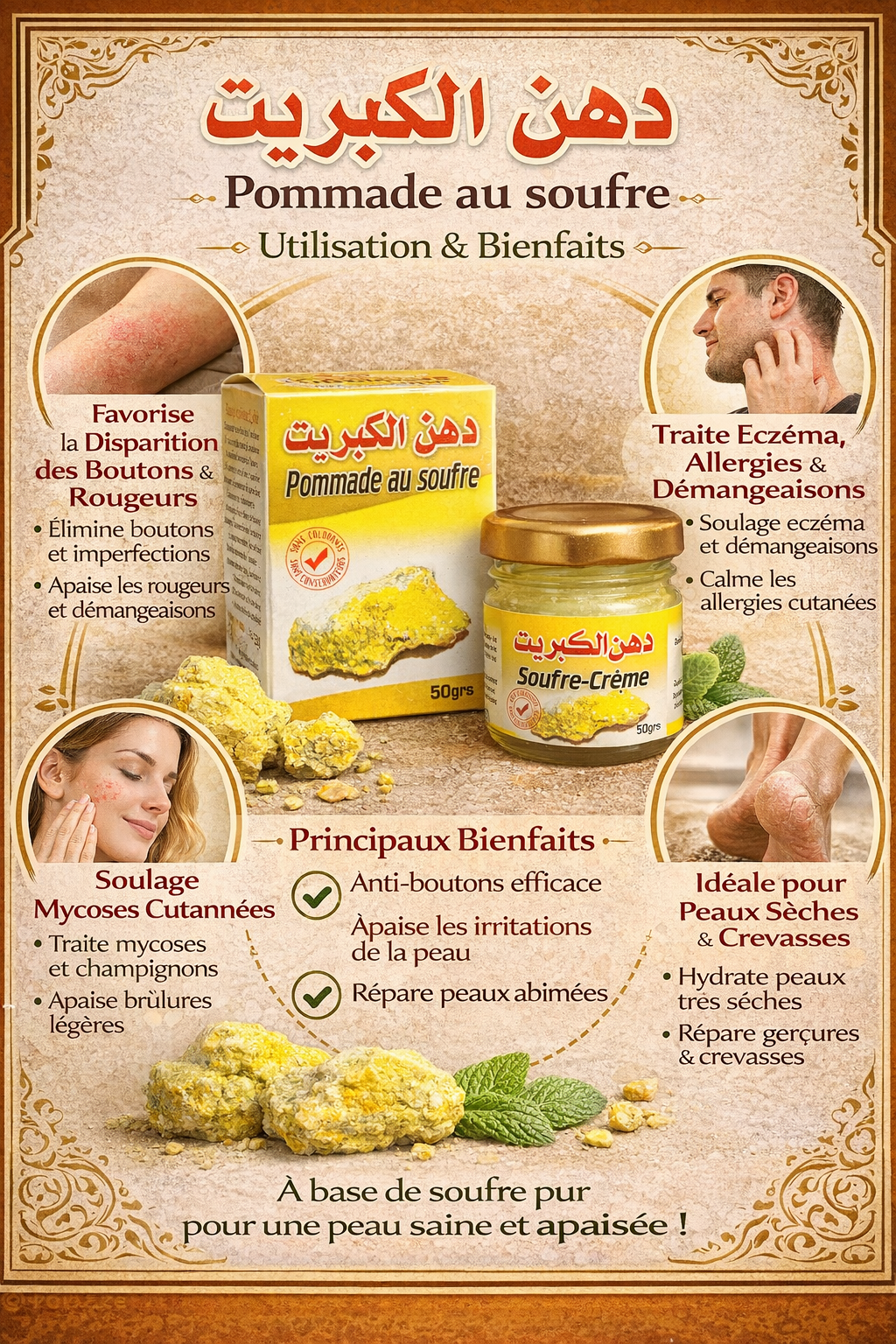 Crème au Soufre 50g – Soin Anti-Acné Purifiant & Séborégulateur Naturel