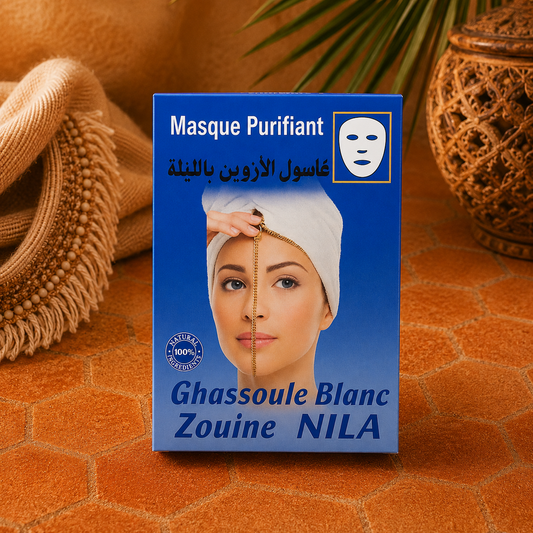 Ghassoul Blanc au Nila Bleu 25g – Teint Unifié & Peau Purifiée