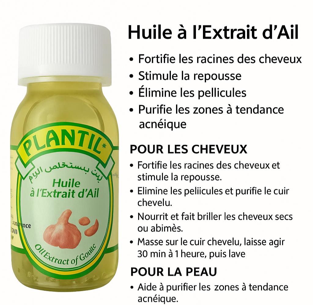 Huile d’Ail Plantil 60ml – Soin Naturel Cheveux & Peau