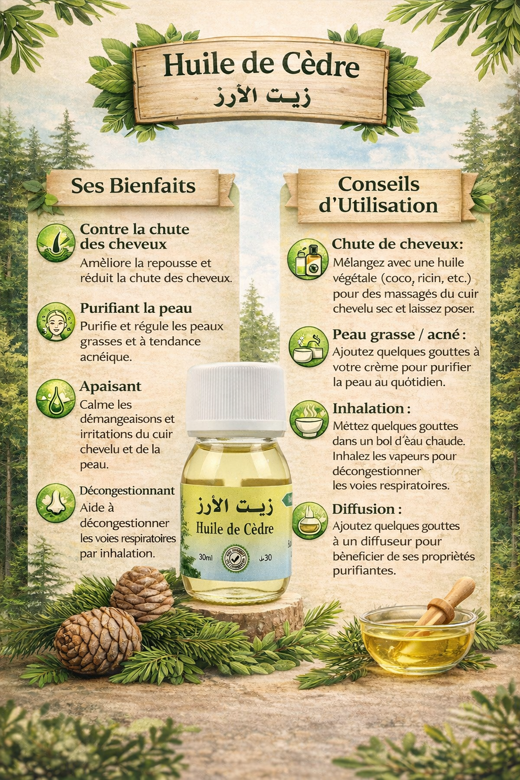 Huile de Cèdre 30 ml – Huile de Massage Drainante